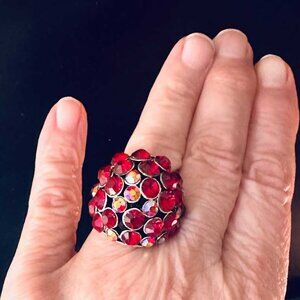 Adjustable Red Stone Ring. Fun Costume Jewelry.